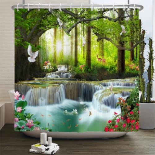 Rideau de douche en cascade naturel forestier imperméable 178x175 cm