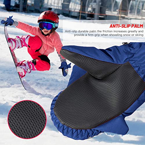 7-Mi Kids Navy Water-Resistant Ski Gloves Warm Outdoor Sports Mitten,Windproof Nylon Winter Shark Mitten thumb #4