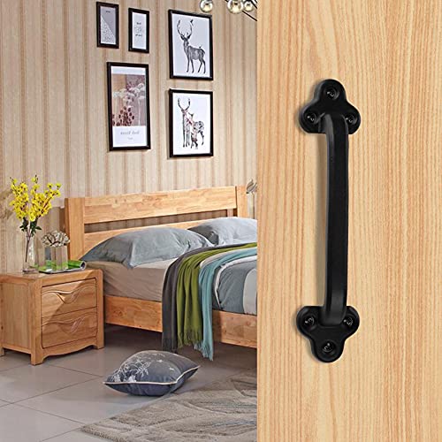 Image of 9 Inch Clover Straight Barn Door Handle - Black Cast Iron Pull for Sliding Doors, Gates, Sheds, Fences, Closets - Indoor Outdoor Farmhouse Hardware