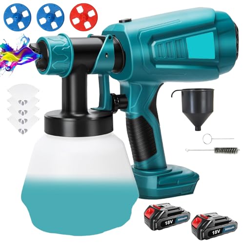 Bohemen Paint Sprayer,Cordless Electric Spray Gun with 1000ml Container,4 Nozzles,3 Patterns,18V Fence Paint Sprayers for Home Interior and Exterior, Cabinets, House, Fence, Ceiling