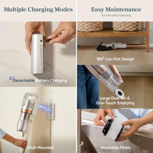 Image of Levoit VortexIQ Cordless Vacuum Cleaner for Pet Hair, 50-Min Runtime | Powerful Suction, NeoSight Green Light Dust Reveal, Anti-Tangle Brush, Self-Standing, 180 Lay-Flat Design, HEPA Filter