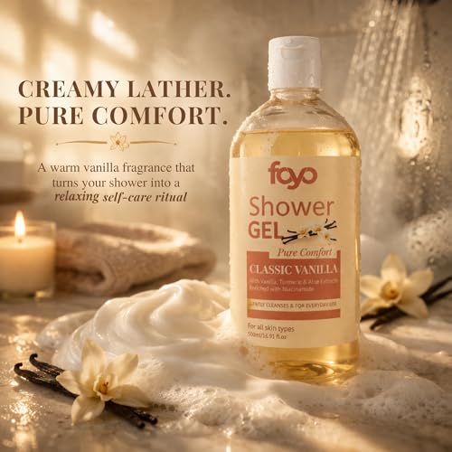 Image of FOYO Vanilla Body Wash 500ml | Hydrating Shower Gel with Niacinamide, Aloe & Glycerin | Gentle Cleanser for Soft, Smooth Skin | Warm & Creamy Fragrance | For Men & Women