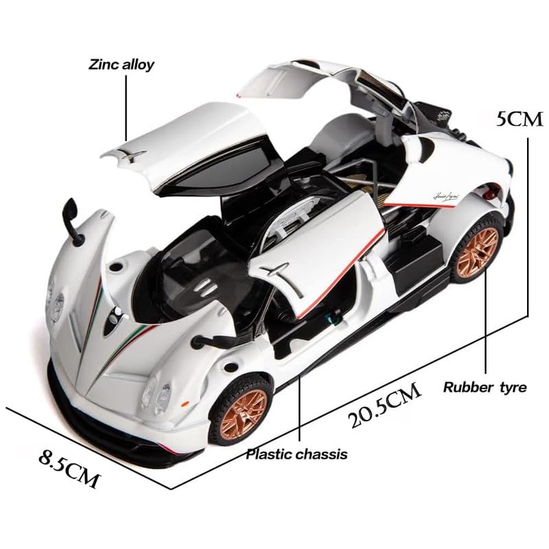 Image of Kids Model 1:24 Hayura Die Cast Metal Car Pull Back Action Opening Doors with Realistic Engine Sound Lights Toy Car Gift for Boys - White
