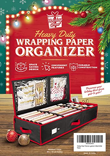 Holiday-Cheer-Premium-Wrapping-Paper-Storage-with-Interior-Pockets-Perfect-for-Holiday-Storage-and-Organization-and-for-Christmas-Storage--Fits-18-24-Standard-Rolls-Black-Red