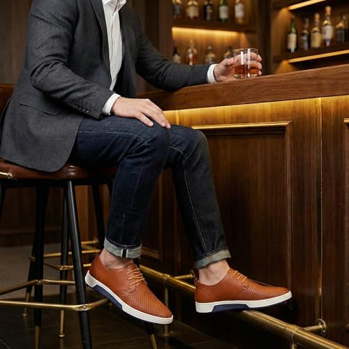 Image of konhill Men's Casual Oxford Shoes - Breathable Dress Shoes Loafers Lace-up Flat Sneakers