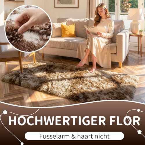 VOFUSHON Teppich Läufer 80x150 cm Braun Hochflor – Ansicht 6