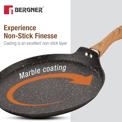 Image of BERGNER Ivory Black Granite Non-Stick 28cm Dosa Tawa, 3-Layer Marble Healthy Non-Stick Coating, Forged Aluminium, PFOA Free, Non Toxic, Large Flat Dosa Tawa, Induction and Gas Stove Ready - Black