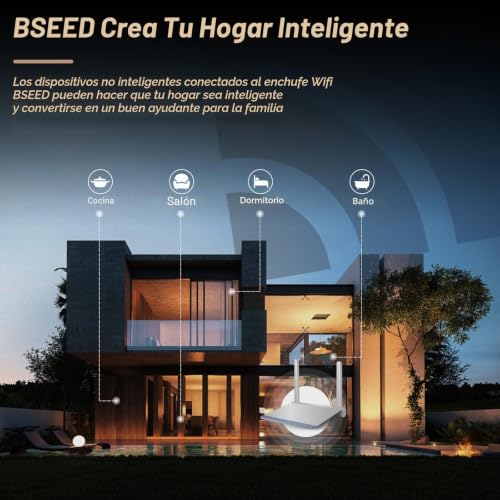 Miniatura 7 de Bseed Enchufe Inteligente Wifi, 16a Compatible Con Alexa Y Google Home, Enchufe Vidrio Con Monitor De Energía, Control Remoto Y De Voz Y Función De Temporizador 2.4 Ghz Negro