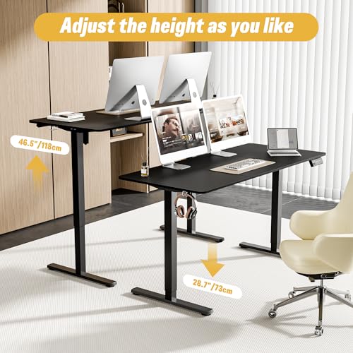 Image of ERGOMAKER 55 inch Electric Standing Desk, Adjustable Height, Sit Stand Up Desk for Home Office & Computer Workstations, Memory Controller, Black