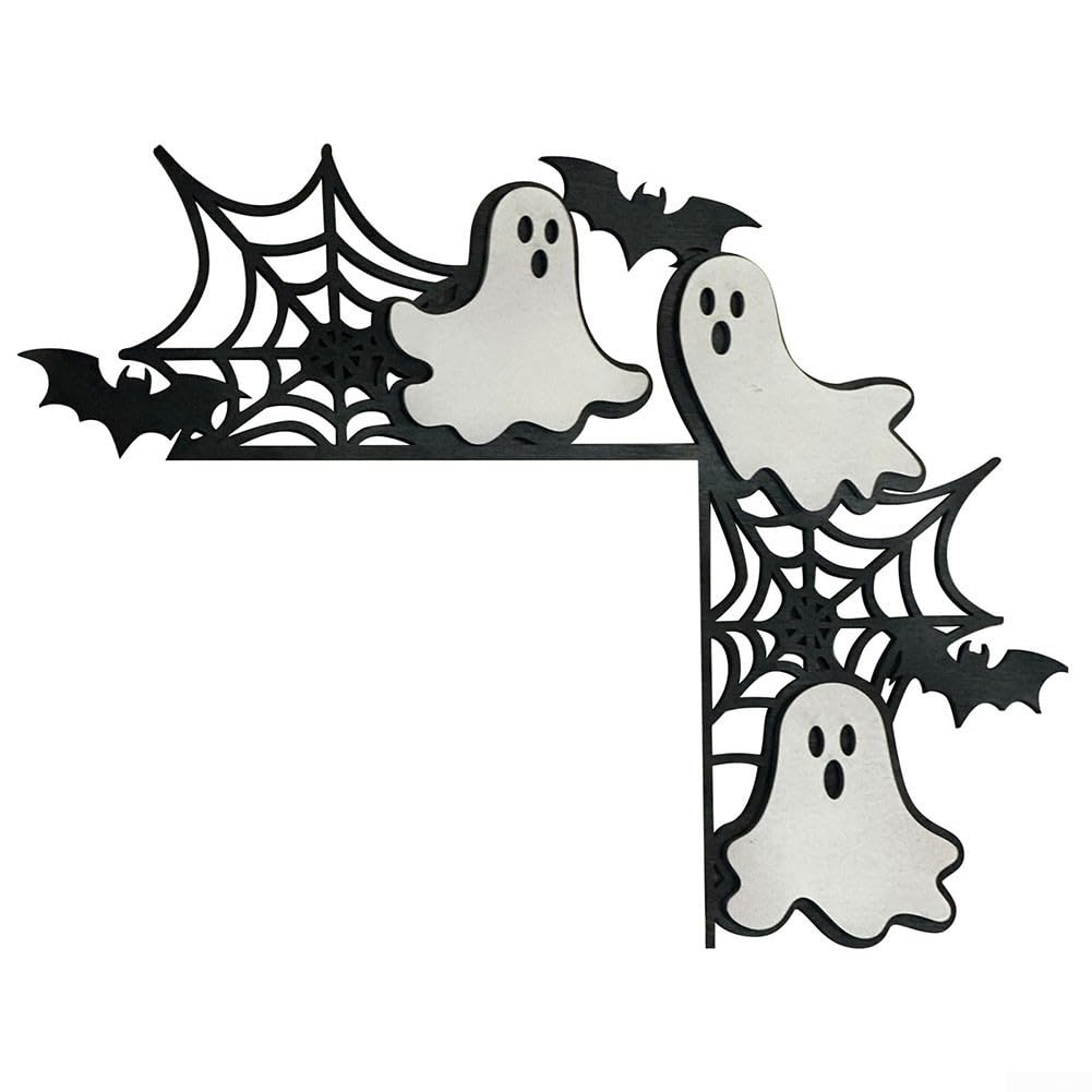 Halloween Door Corner Wooden Decoration, Halloween Pumpkin Witch Wooden Door Corner Decoration Lintel Holiday Decoration Wooden Crafts(The Ghosts)