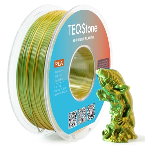 TEQStone Dual Color Silk PLA Filament 1.75mm Yellow Green 1KG, Shiny High...