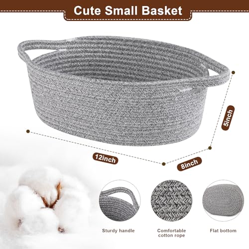 Image of OIAHOMY Gift Basket with Handle, Small Woven Basket with Gift Bag, Ribbon and Wrap Tissue Paper, Nursery Bins Empty to Fill with Small Items, Baby, Pet Toy Organizer - Grey