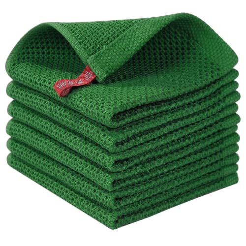 Image of Homaxy 100% Cotton Waffle Weave Kitchen Dish Cloths 6-Pack, Forest | 12 x 12 Inches, Ultra Soft Absorbent Dish Towels, Quick Drying Dish Rags with Hanging Loop