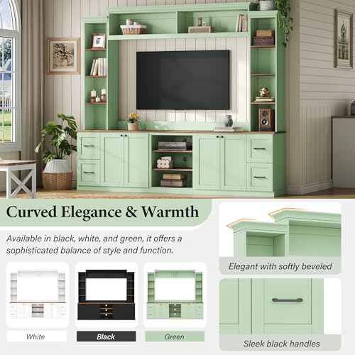 Image of 94.8 inchL Large Entertainment Center with Bookshelves and Drawers for TVs Up to 70'', Wall Unit Entertainment Center with Adjustable Shelves and Cabinet, Minimalist TV Stands for Living Room Mint Green