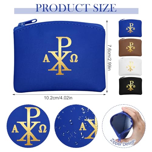 Image of Dansydaisy 4 Pcs Rosary Pouch Catholic with Gold Cross PU Leather Rosary Case for Women and Men Coin Purses Holder Zipper Bag for Travel Christmas, 4 Colors(Vintage Colors,Chi Rho)