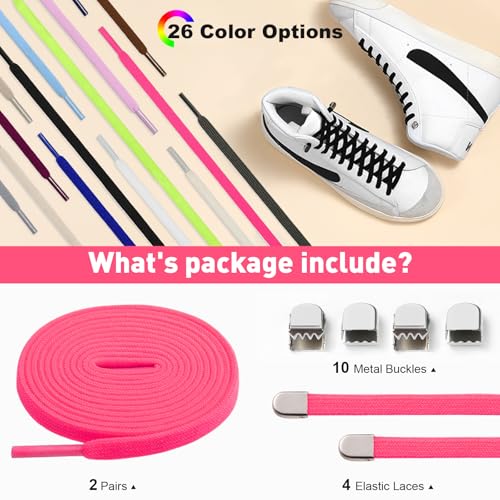 Image of Stepace 2 Pairs Elastic No Tie Shoe Laces for Kids and Adults Sneakers, Stretch Flat Tieless Shoestrings