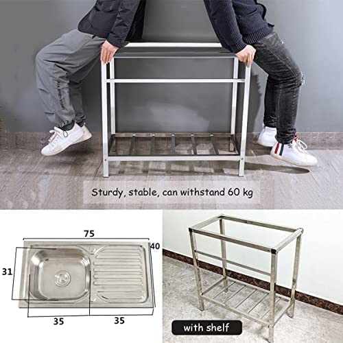 Utility Sink Single Bowl Stainless Steel Commercial Kitchen Sink With Left Drainboard For Laundry Backyard Garage 30 X16 X30 In #TOP2