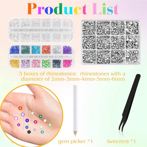Miniatura 2 de Astaron Blanco Y Colorido Resina Piedras De Imitación Para Crafting, 2mm-6mm Gemas De Reverso Plano Ab Bedazzling Diamantes Para Uñas, Vasos, Tazas Decoración