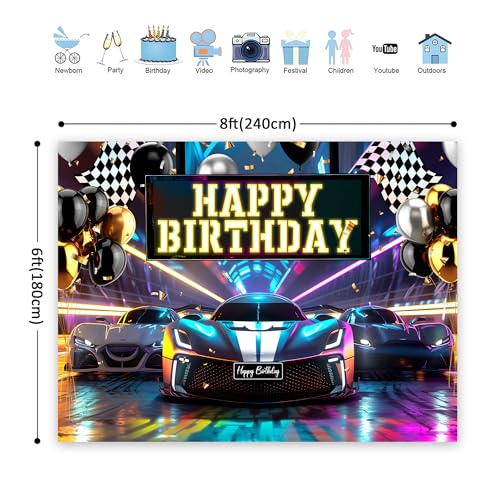 Fondo fotográfico cumpleaños coche de carreras 8Wx6H miniatura 3