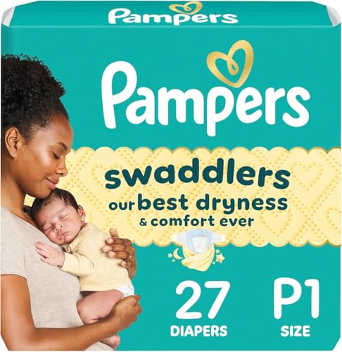 Pampers Baby Diapers - Swaddlers - Size P1, 27 Count, Ultra Absorbent Disposable Preemie Diaper
