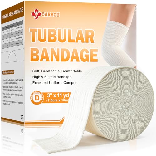 CARBOU Elasticated Tubular Support Bandage 3 x 11 yd (Size D) Soft Stockinette Tubing for Legs Arms Knees Thighs Reusable Compression Support Bandage Roll for Joint Tissue