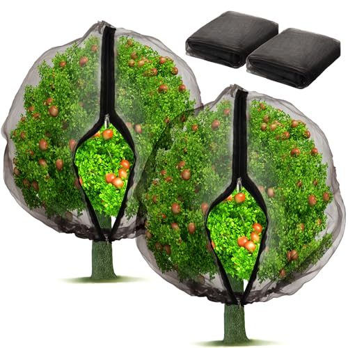 Homiton 2 Pack Fruit Tree Netting Bags with Zipper and Drawstring, Ultra Fine Mesh Garden Netting Plant Cover, Bird Netting for Blueberry Bushes, Fruit Vegetable Trees, Flowers (Black, 10 x 10 ft)