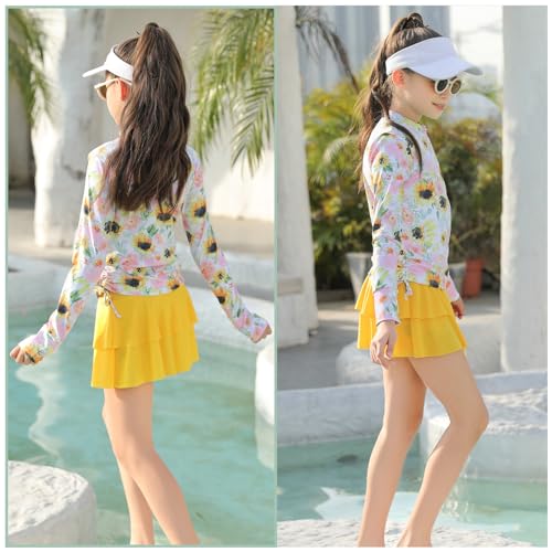 Vogseek 3-12T Girls Rash Guard 2 Pieces Bathing Suit Long Sleeve Swimsuit Swimming Skirt with Shorts Swimwear4