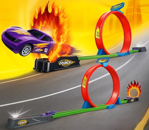 Image of Goyal's 3D DIY High-Speed Track Toy Set for Kids - Single Loop Track Racing Game with Pull Back Car, 360 Spin Loops - STEM Educational Car Track Toy