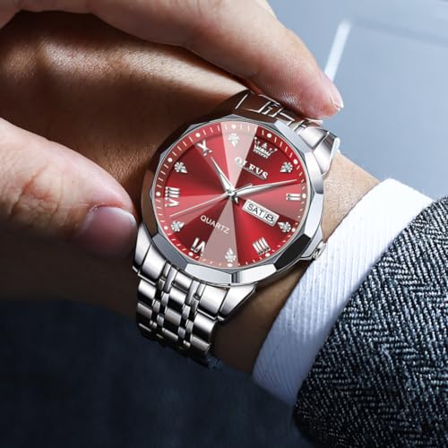 Image of OLEVS Watch for Men Diamond Business Dress Analog Quartz Stainless Steel Waterproof Luminous Date Two Tone Luxury Casual Wrist Watch Blue