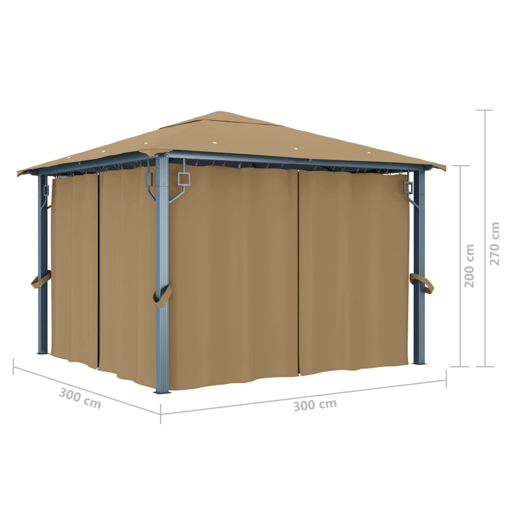 Pawilon z zasłoną 300 x 300 cm, kolor taupe, pawilon ogrodowy z aluminium z ochroną UV, 4 zasłony boczne, okna z siatki, stabilny na taras, imprezę w ogrodzie, grillowanie i imprezę