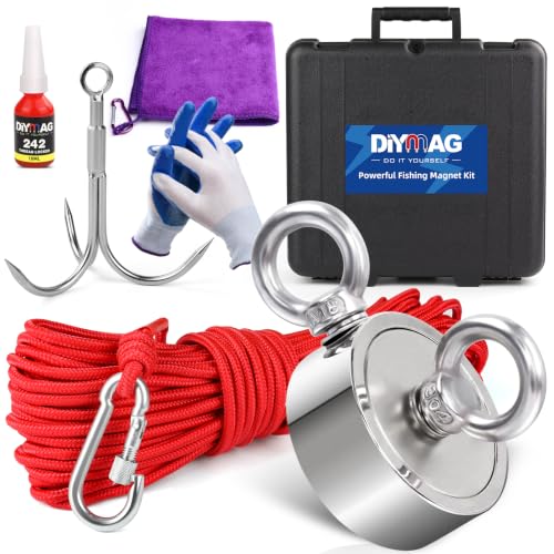 DIYMAG Magnet Fishing Kit, 800Lbs Double Sided Neodymium Magnets with Case