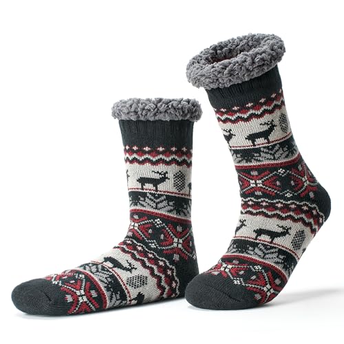 Cozylook Men's Fuzzy Slipper Socks - Non-Slip Grips, Thermal Winter Socks, Plush Sherpa Lined, Gifts & Stocking Stuffers