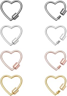UNICRAFTALE 8Pcs 4 Colros Metal Screw Carabiner Heart Lock Clasp Hollow Hoop Core 23.5mm Long Small Key Chain Hook Clasp Connector for DIY Jewelry Making