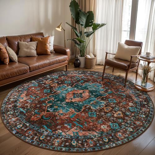 Ciicool 6ft Round Boho Large Area Rug,Washable Circle Rugs for Living Room