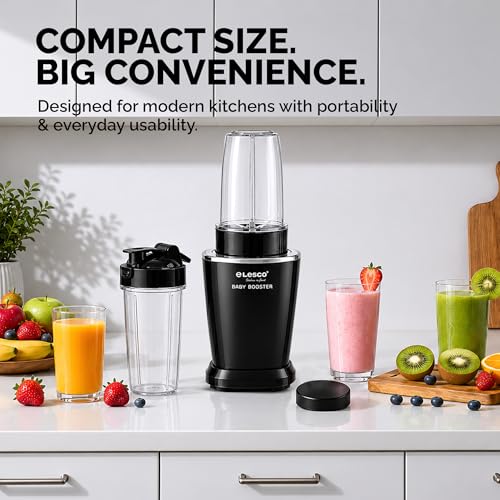 Image of Lesco Baby Booster Pro 550W Mixer Grinder & Nutri Blender|22000 RPM High Speed Bullet Mixer|2 Jars|Smoothie Maker, Juicer & Dry Grinder|Compact Multipurpose Kitchen Blender-Black