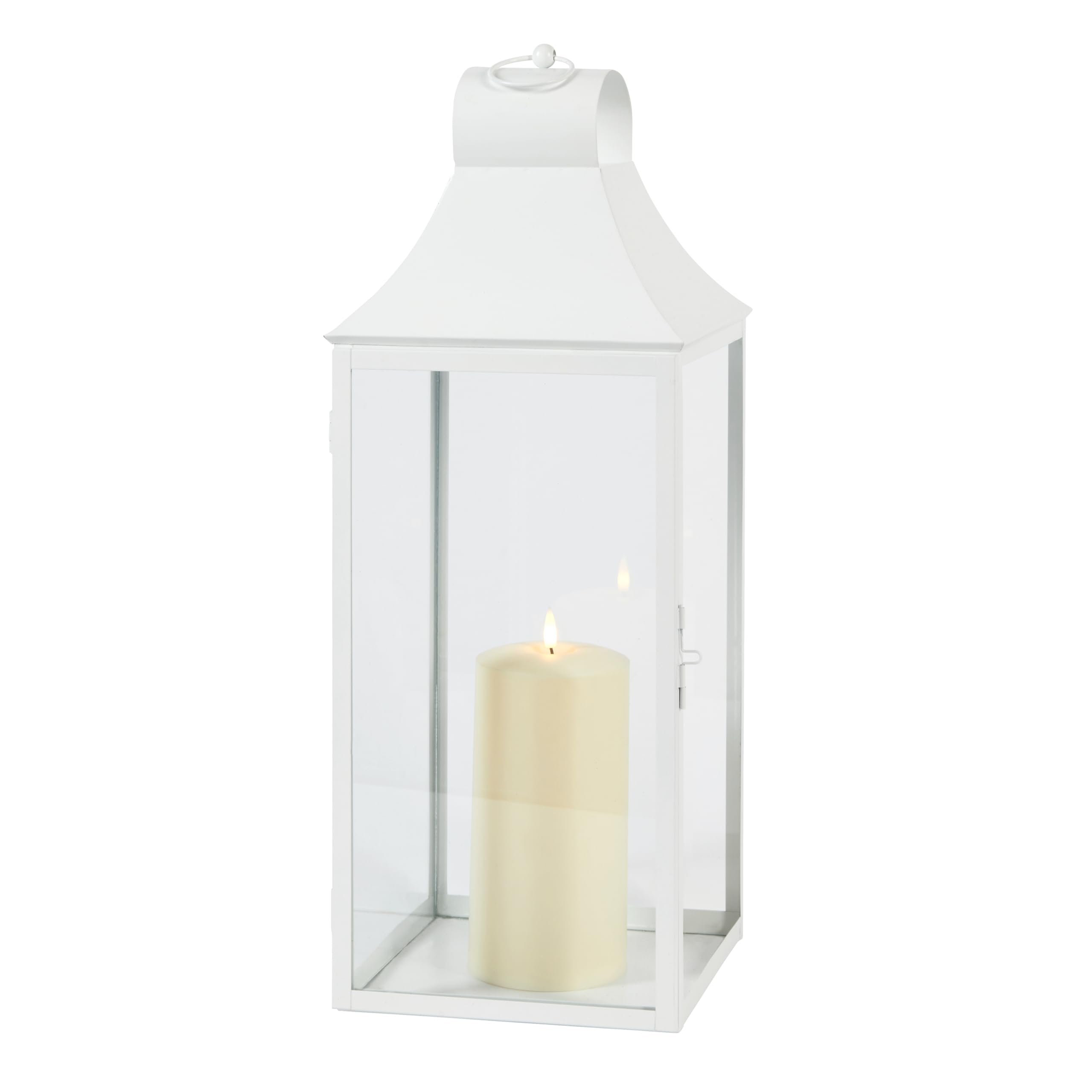 Lights4fun Farolillo de Metal de 59 cm Color Blanco con Vela TruGlow® LED a Pilas Para Exteriores
