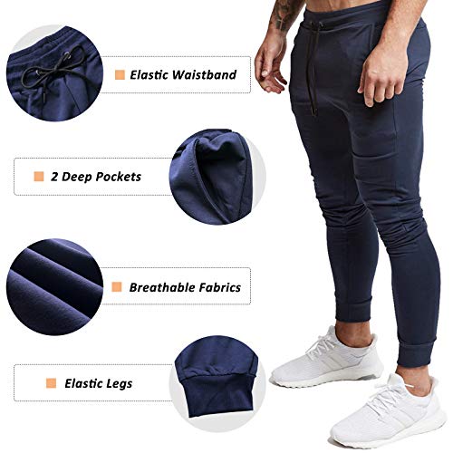 Calça de corrida masculina BUXKR de algodão slim fit com bolsos grandes para corrida e treino, Azul