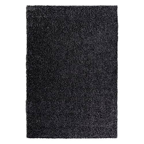 Mynes Home Shaggy Teppich Hochflor Schwarz 30 mm/Langflor Teppiche Einfarbiges Uni...