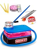 Royal Blue Hookah Set With Everything - Premium Small Hookah Set For Travel With Case - Blue Flat Hookah Hookah Set With Charcoal Holder & Coal Cover - Travel Hooka Set With Everything