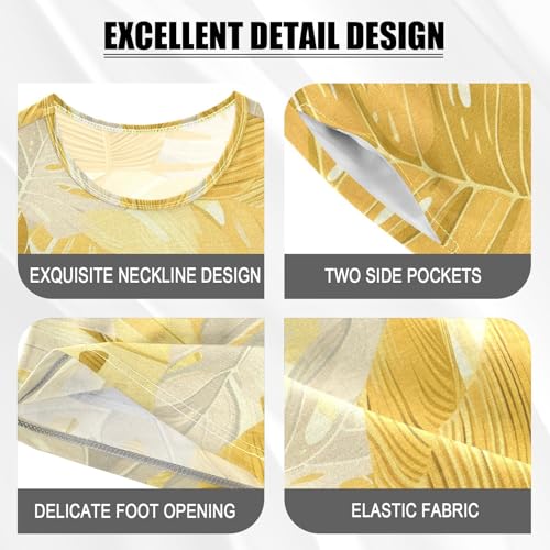 ALAZA Yellow Gold Palm Leaves Pajamas Short Sleeve 2 Piece Sleepwear Top and Bottom Pajama Set Unisex4