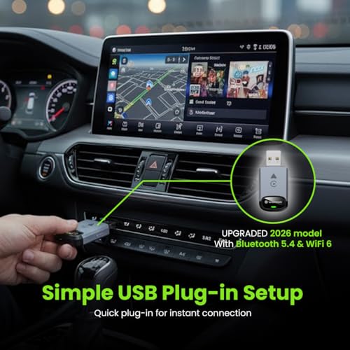 Image of Wireless 2-in-1 CarPlay & Android Auto Adapter 2026 Upgrated, Convert Wired to Wireless Compact Slim Design, Fast & Stable, Bluetooth 5.4 & WiFi 6, Plug & Play, USB C & A, OTA Upgrade