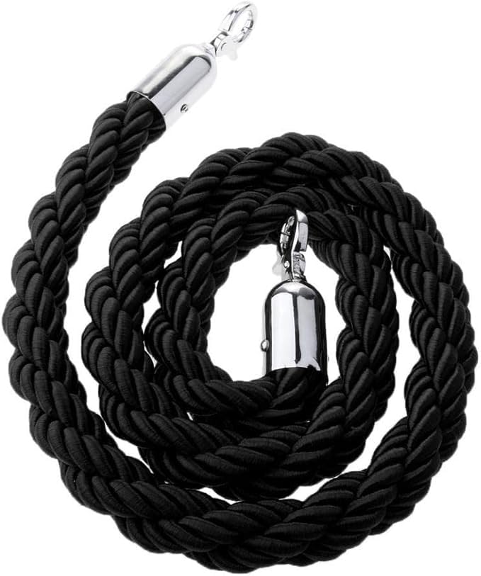 Corde de guidage noire torsadée 1,5m pour poteau de séparation de file d'attente