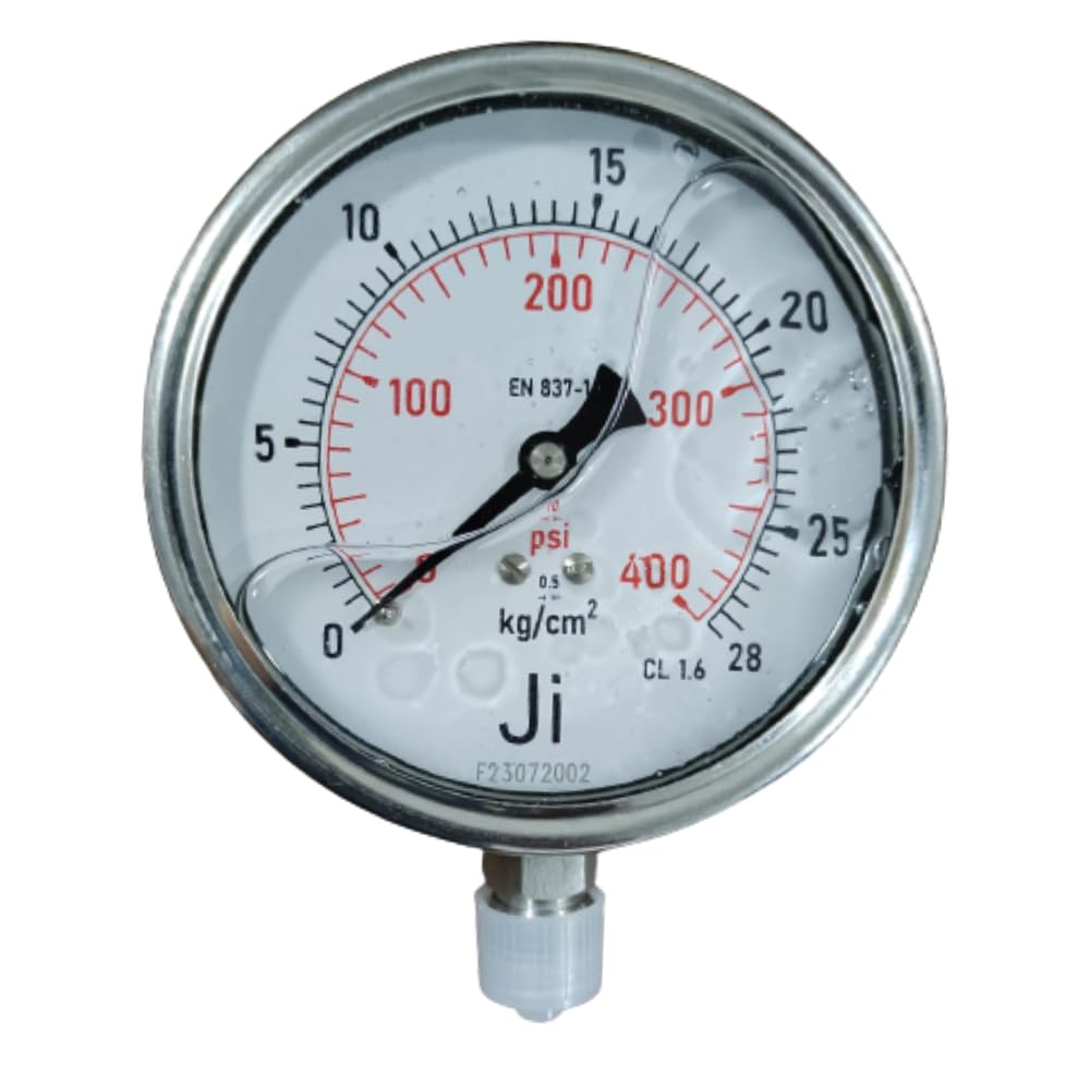 "Ji" Japsin Instrumentation Economical Pressure Gauge Glycerin filled, 4" Dial Size, Range 0 to 28 Kg/Cm2 With Dual Scale of 400 PSI, Surface Mounting Bottom Entry, Connection 3/8" BSP (M) SS (B0CC2PQK8W) Amazon Price History, Amazon Price Tracker