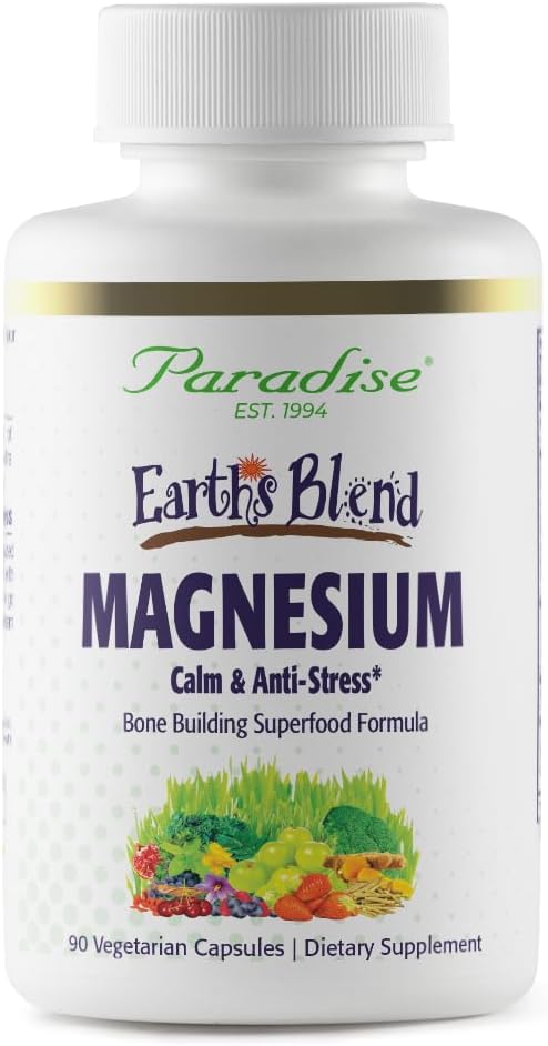 Earth's Blend Magnesium Supplement, Support Stress Relief, Sleep, Heart Health, Nerves, Muscles, Vegan, Non-GMO, Gluten Free, 90 Vegetarian Capsules