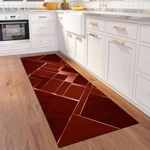 Tapis géométrique rouge et argenté moderne de 90 x 250 cm - 4