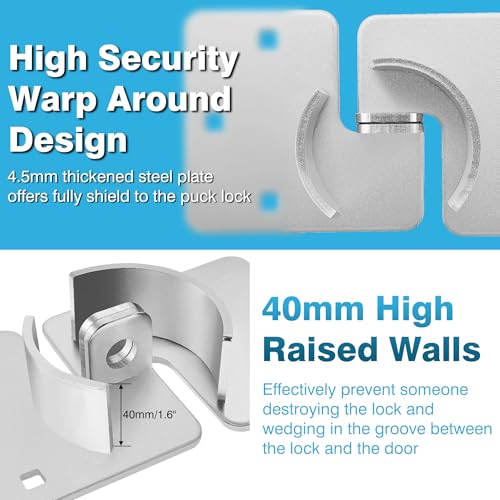 Image of IRONWALLS 2 Packs Hidden Shackle Padlock Hasp Silver, Heavy Duty Puck Lock Holder Mounting Bracket for Round Puck Lock Diameter within 2-7 /8 inch /73mm, Steel Puck Lock Hasps for Trucks, Trailer Door Locks