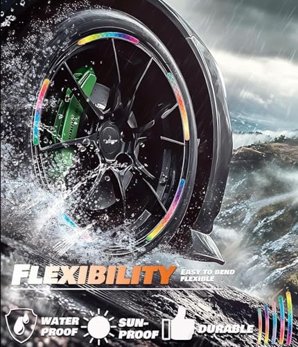 Image of REDWIND Anti-Collision Glow in The Dark Wheel Rim Stickers Night Reflective Tape Warning Sticker for Decoration Universal for All Cars Bikes Motorcycles Bicycle Trucks and etc(20 Strips) (Rainbow)