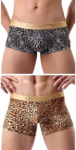 Sexy Men's Low Waist Bamboo Thong Leopard Underwear (US M=Tag Size L) 2 Pack Yellow&Black