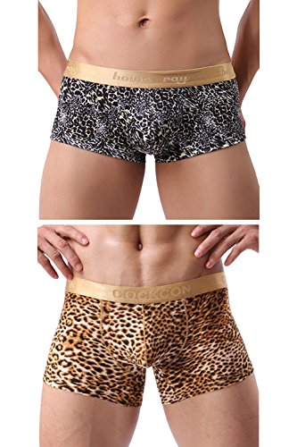 Sexy Men's Low Waist Bamboo Thong Leopard Underwear (Us M=Tag Size L) 2 Pack Yellow&Black #TOP27