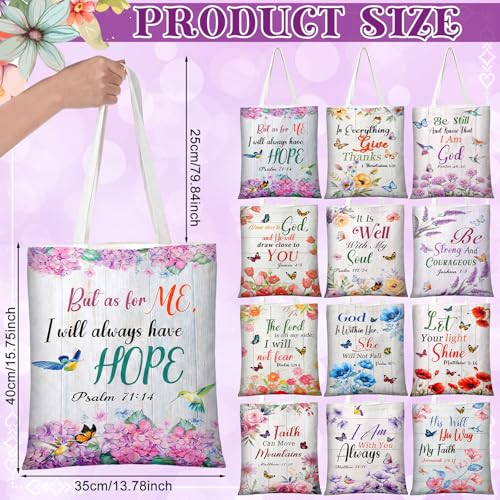 Image of Paterr 12 Pcs Christian Bible Canvas Tote Bags Bulk for Women, Reusable Religious Back to School Gift Bags with Handles, Inspirational Bible Verse Floral Canvas Handbags for Teacher Church Party Gifts